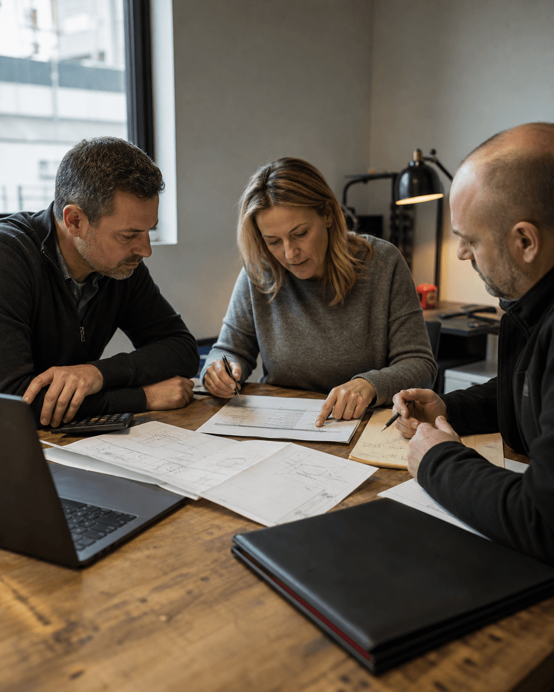 A commercial team reviewing a customer request, technical scope, and cost estimate.