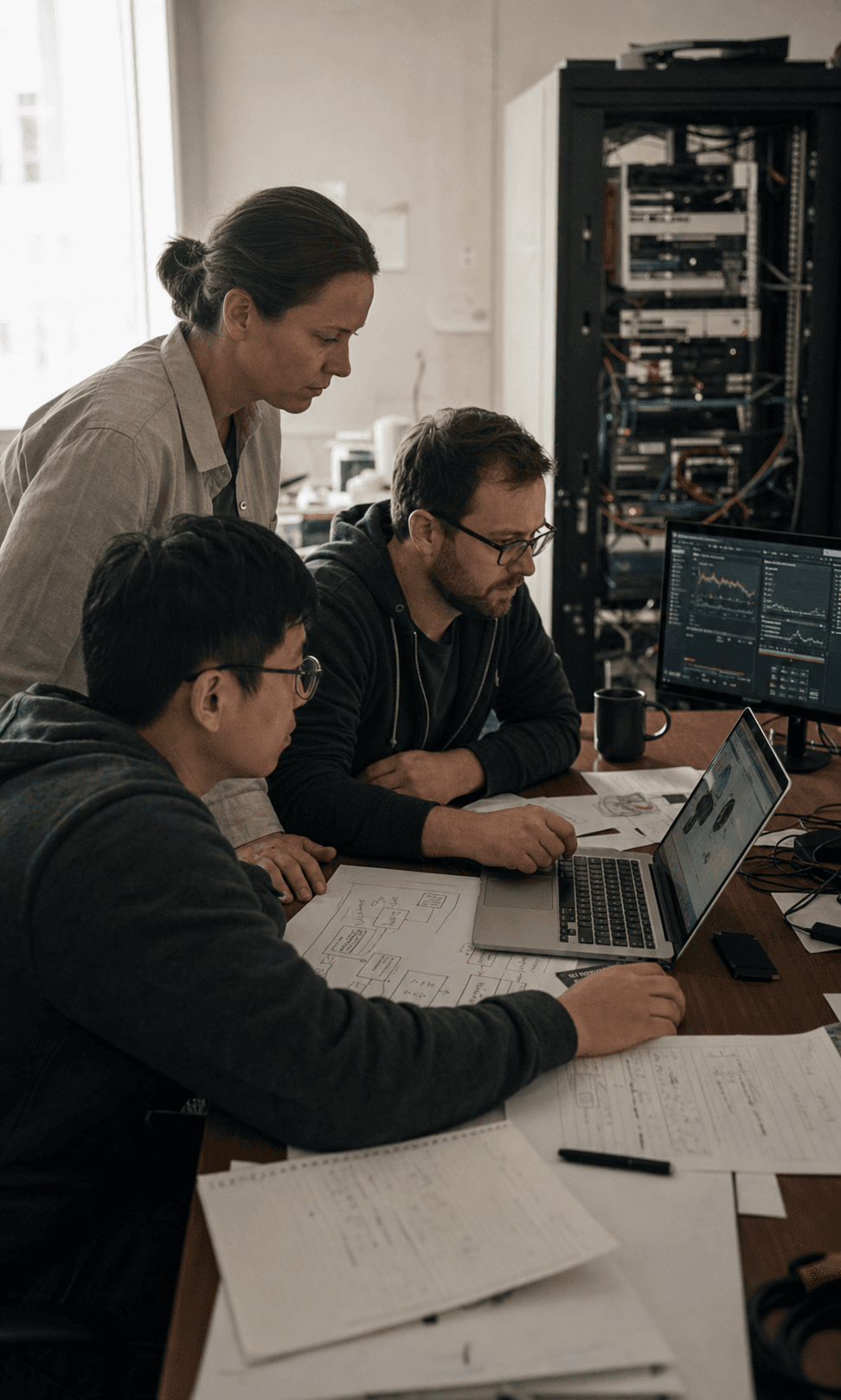 An engineering team reviewing an AI system before its production release.